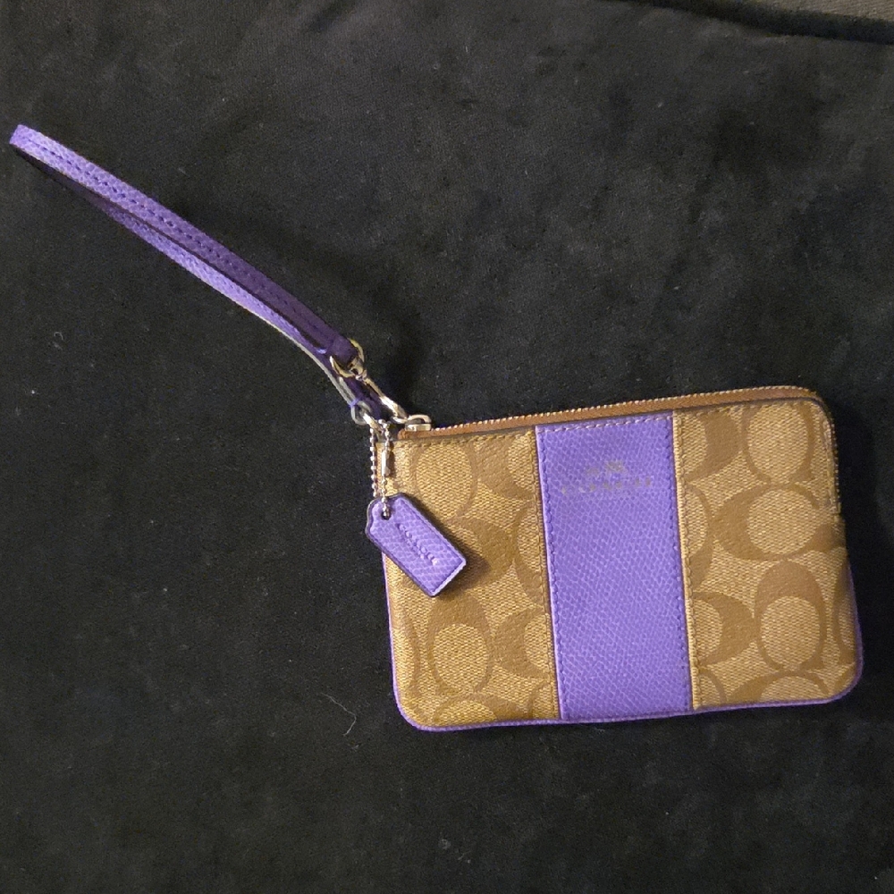 Coach Signature Brown and Purple Wristlet
